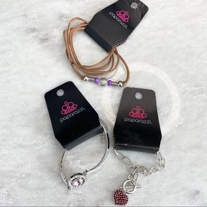 3 Paparazzi Bracelets, urban wrap, silver heart